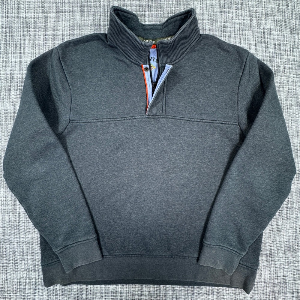 Orvis Sweatshirt Mens XXL Gray Quarter Zip Cotton Blend Fleece Pullover Mockneck